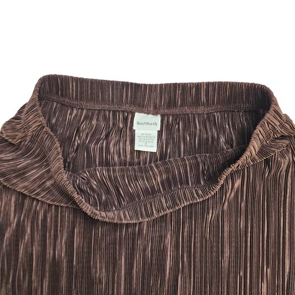 BonWorth Womens Vintage Pleated Slinky Midi Skirt Size Small Petite Brown A Line - Picture 6 of 11